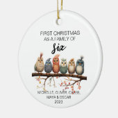 Eerste Kerstmis Vogel Familie van Zes Keramisch Ornament (Links)