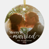Eerste Kerstmis Vrolijk Getrouwd Dubbelzijdig Foto Keramisch Ornament (Voorkant)