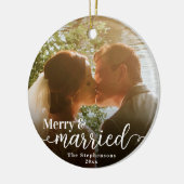 Eerste Kerstmis Vrolijk Getrouwd Dubbelzijdig Foto Keramisch Ornament (Links)