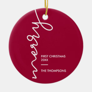 Eerste Kerstmis, vrolijk modern script Foto Keramisch Ornament
