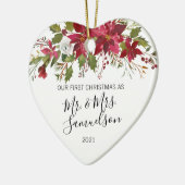 Eerste Kerstmis Waterverf Rode Poinsettia Keramisch Ornament (Links)