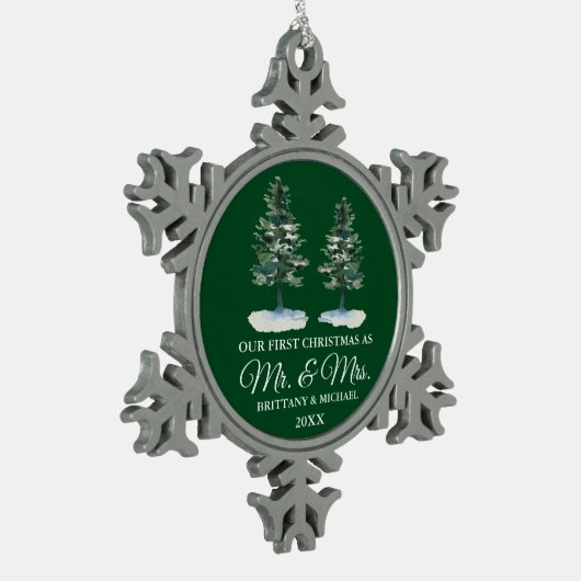 Eerste Kerstmis, Waterverf Two Pines Tin Sneeuwvlok Ornament (Links)