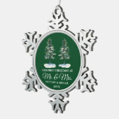 Eerste Kerstmis, Waterverf Two Pines Tin Sneeuwvlok Ornament (Rechts)