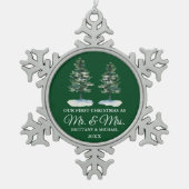 Eerste Kerstmis, Waterverf Two Pines Tin Sneeuwvlok Ornament (Voorkant)