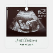 Eerste Kerstmis Zwangerschap Holiday Baby Scan Metalen Ornament (Achterkant)