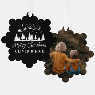 Eerste Kerstmis zwarte rendieren elegant 1 foto Ornament Kaart