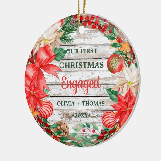 Eerste Kerstmotor Wreatpoinsettia Keramisch Ornament (Links)