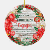 Eerste Kerstmotor Wreatpoinsettia Keramisch Ornament (Achterkant)