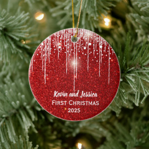 Eerste kerstnaam voor koppels keramisch ornament