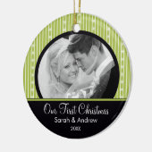 Eerste kerstornament Green & Black Stripes Keramisch Ornament (Links)