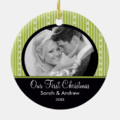 Eerste kerstornament Green & Black Stripes Keramisch Ornament (Achterkant)