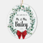 Eerste kerstOrnament Pas getrouwd Weddenschap Gift Keramisch Ornament (Links)