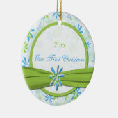Eerste kerstOrnament voor groene en blauwe Floral Keramisch Ornament (Rechts)