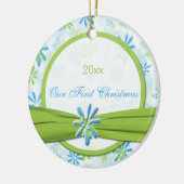 Eerste kerstOrnament voor groene en blauwe Floral Keramisch Ornament (Links)