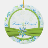 Eerste kerstOrnament voor groene en blauwe Floral Keramisch Ornament (Achterkant)