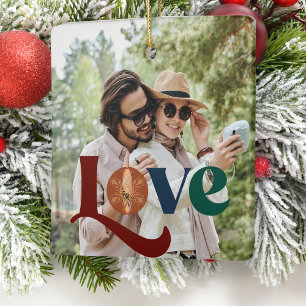 Eerste kerstpaar foto-liefdesscript keramisch ornament