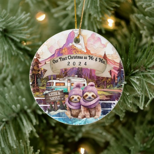 Eerste Kerstpaar RV Camping Pas getrouwd Keramisch Ornament (Boom)