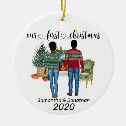 Eerste kerstparen Afrikaanse Amerikaanse Passen ge Keramisch Ornament (Voorkant)