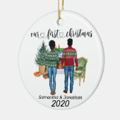Eerste kerstparen Afrikaanse Amerikaanse Passen ge Keramisch Ornament (Links)