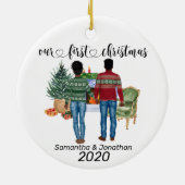 Eerste kerstparen Afrikaanse Amerikaanse Passen ge Keramisch Ornament (Achterkant)