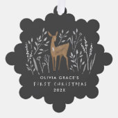 Eerste Kerstrendier elegant zwart 1 foto Ornament Kaart (Voorkant)