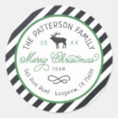 Eerste kerstrendiercirkel Retouradreslabel Ronde Sticker (Voorkant)