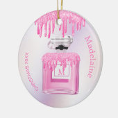 Eerste kerstroze Glitter Perfume Monogram Keramisch Ornament (Links)