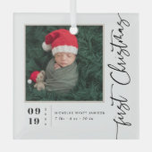 Eerste kerstscript Baby geboorte Stats & foto's Glas Ornament (Voorkant)