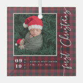 Eerste kerstscript Baby geboorte Stats & foto's Glas Ornament (Voorkant)