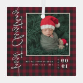 Eerste kerstscript Baby geboorte Stats & foto's Glas Ornament (Achterkant)