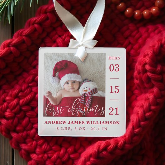 Eerste kerstscript Baby geboorte Stats & foto's Glas Ornament
