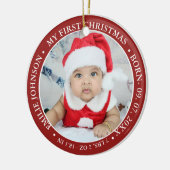 Eerste kerstscript Baby geboorte Stats & foto's Keramisch Ornament (Links)