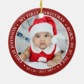 Eerste kerstscript Baby geboorte Stats & foto's Keramisch Ornament (Achterkant)