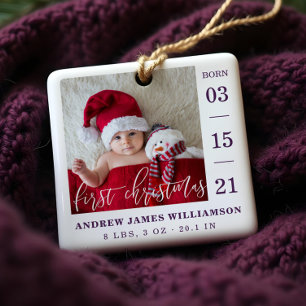 Eerste kerstscript Baby geboorte Stats & foto's Keramisch Ornament