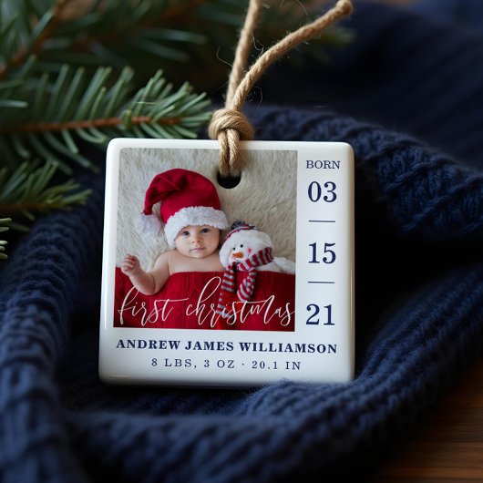 Eerste kerstscript Baby geboorte Stats & foto's Keramisch Ornament