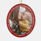 Eerste kerstscript Baby geboorte Stats & foto's Keramisch Ornament (Links)