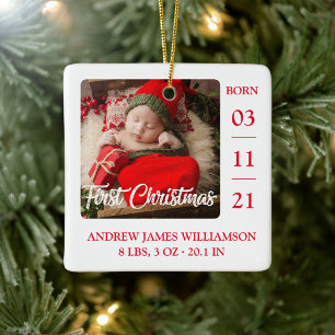 Eerste kerstscript Baby geboorte Stats & Photo Ce Keramisch Ornament