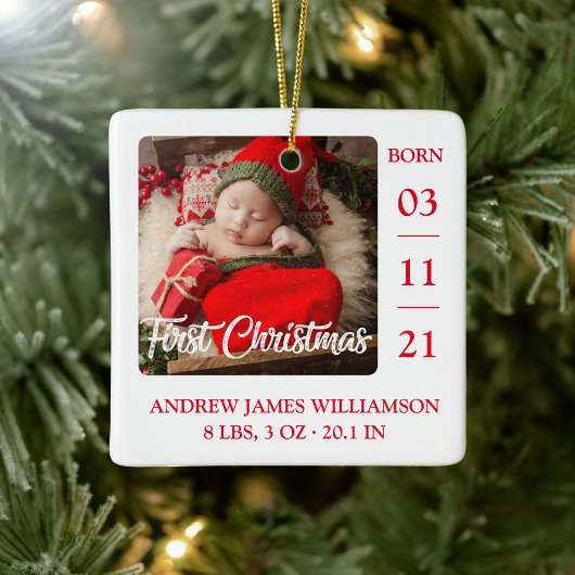 Eerste kerstscript Baby geboorte Stats & Photo Ce Keramisch Ornament
