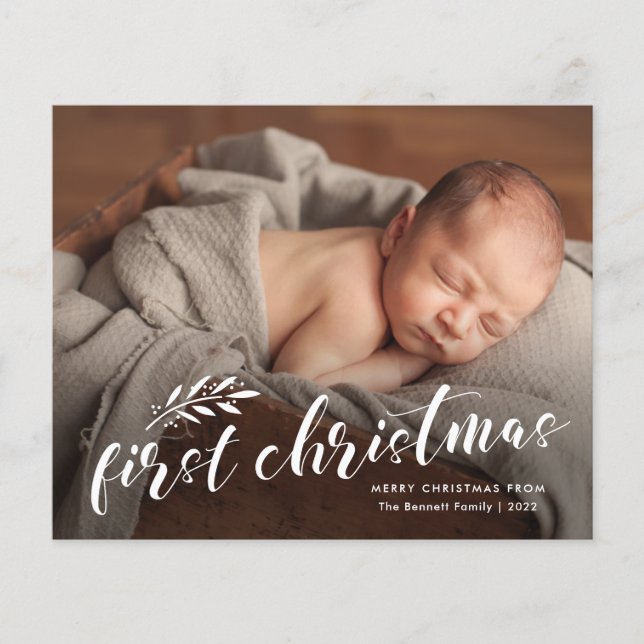 Eerste kerstscript Baby Photo Holiday Kaart (Voorkant)
