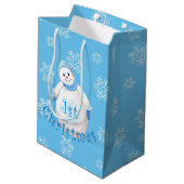 Eerste kerstsnowman - Aangepaste naam Medium Cadeauzakje (Achterkant Gekanteld)