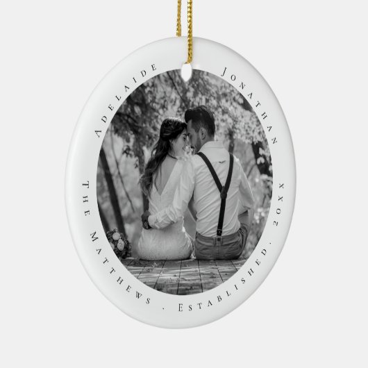 Eerste kersttrouwdag Datum van Pas getrouwd vastge Keramisch Ornament (Rechts)