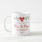 Eerste Kerstvakantie Mr & Mrs Custom Pas getrouwd Koffiemok (Links)
