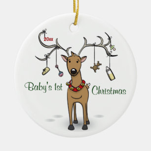 Eerste kerstversiering baby - rendierfoto keramisch ornament