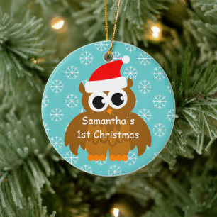 Eerste kerstversiering met baby santa owl keramisch ornament