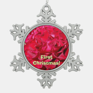 Eerste Kerstversiering Rode Roos Bloem Tin Sneeuwvlok Ornament