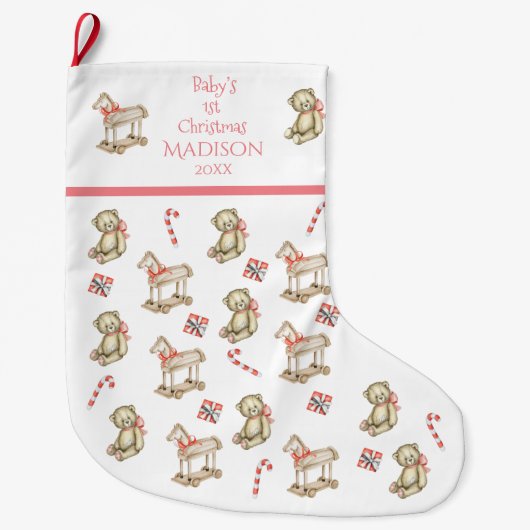 Eerste kerstWaterverf baby voor haar roze Grote Kerstsok (Voorkant)