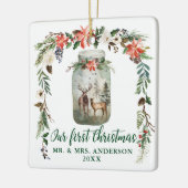 Eerste kerstWaterverf Floral Deer Green Keramisch Ornament (Links)