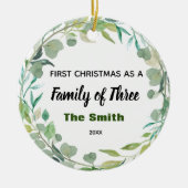 Eerste Kerstwinter als familie van drie Keramisch Ornament (Voorkant)