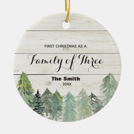 Eerste Kerstwinter als familie van drie Keramisch Ornament (Voorkant)