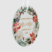 Eerste Kerstwinter Bloemen Goud Foto Terug Ornament (voorkant)